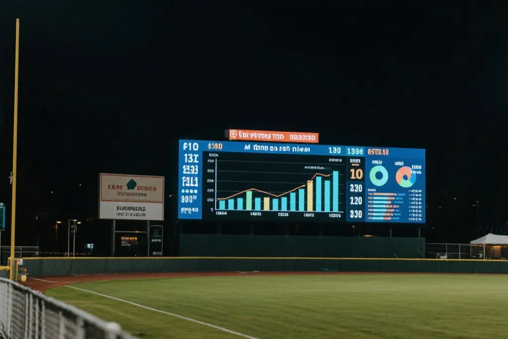 夜晚球场外的预测屏与数据图表